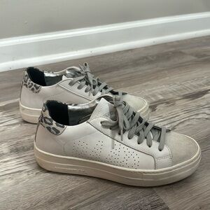 P448 White Cheetah Print Sneakers